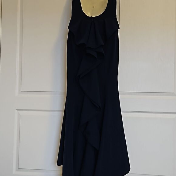 Brides Women's Mermaid High-Low Draped Low Back Maxi Dress Size 8 Navy Blue - Picture 7 of 16